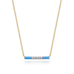 Enamel - 14K Yellow Gold Diamond Bar Necklace with Dusk Blue Enamel
