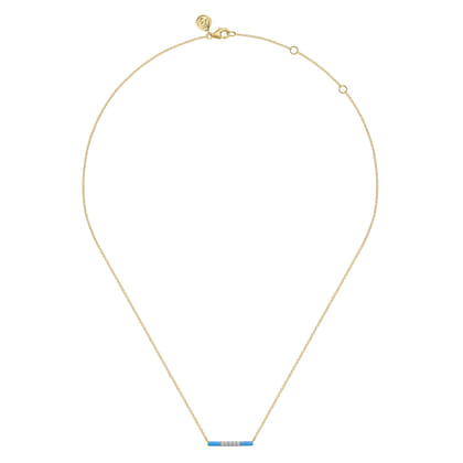 Enamel - 14K Yellow Gold Diamond Bar Necklace with Dusk Blue Enamel