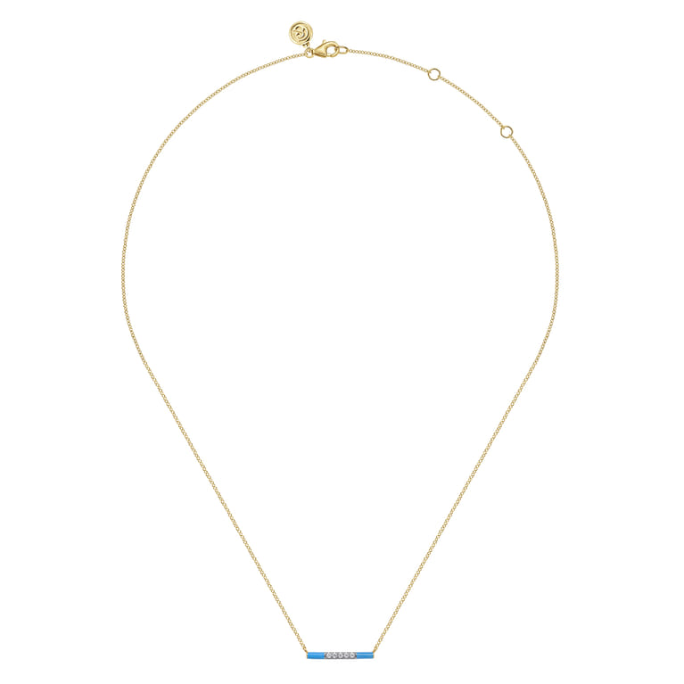 Enamel - 14K Yellow Gold Diamond Bar Necklace with Dusk Blue Enamel - 0.06 ct - Shot 2