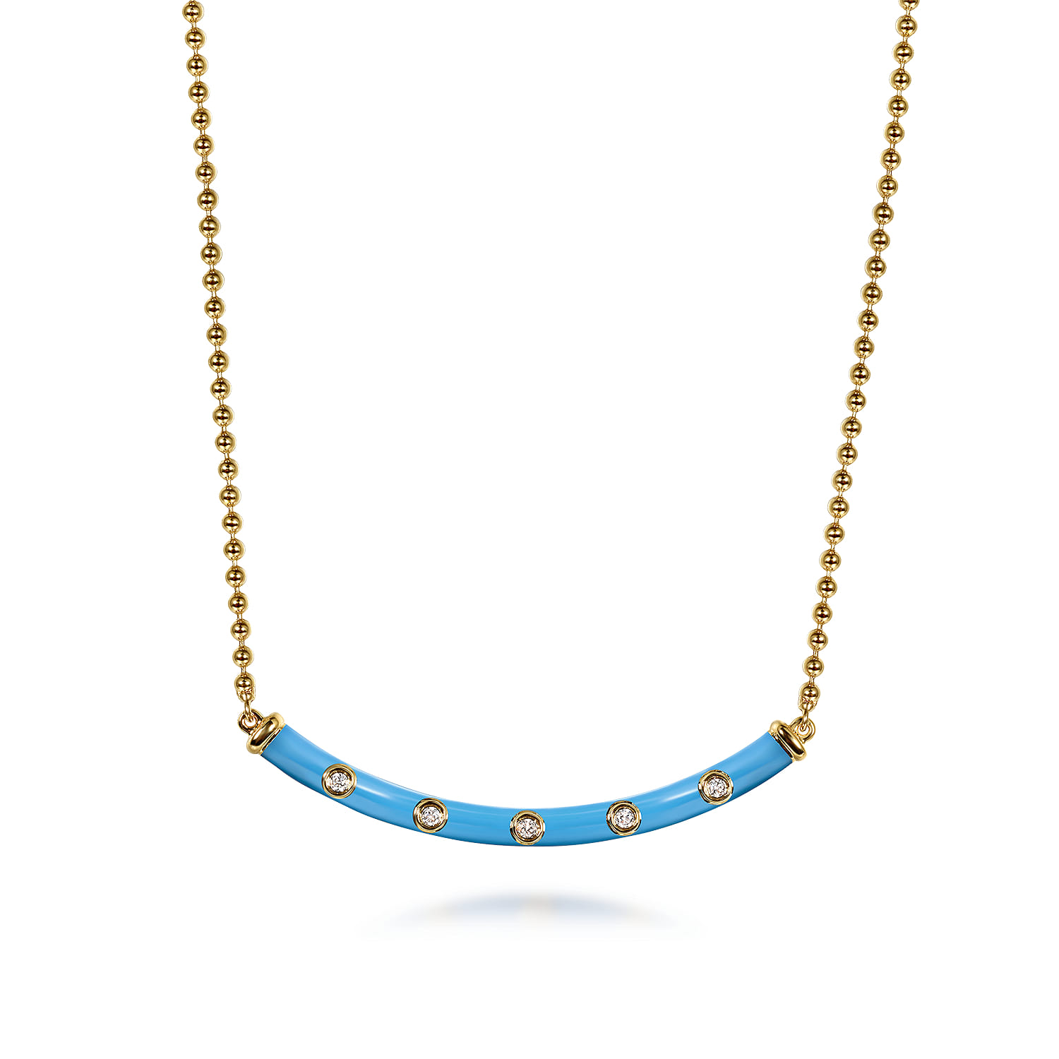 Enamel - 14K Yellow Gold Diamond Bar Necklace with Dusk Blue Enamel - 0.09 ct - Shot 1
