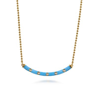 Enamel - 14K Yellow Gold Diamond Bar Necklace with Dusk Blue Enamel