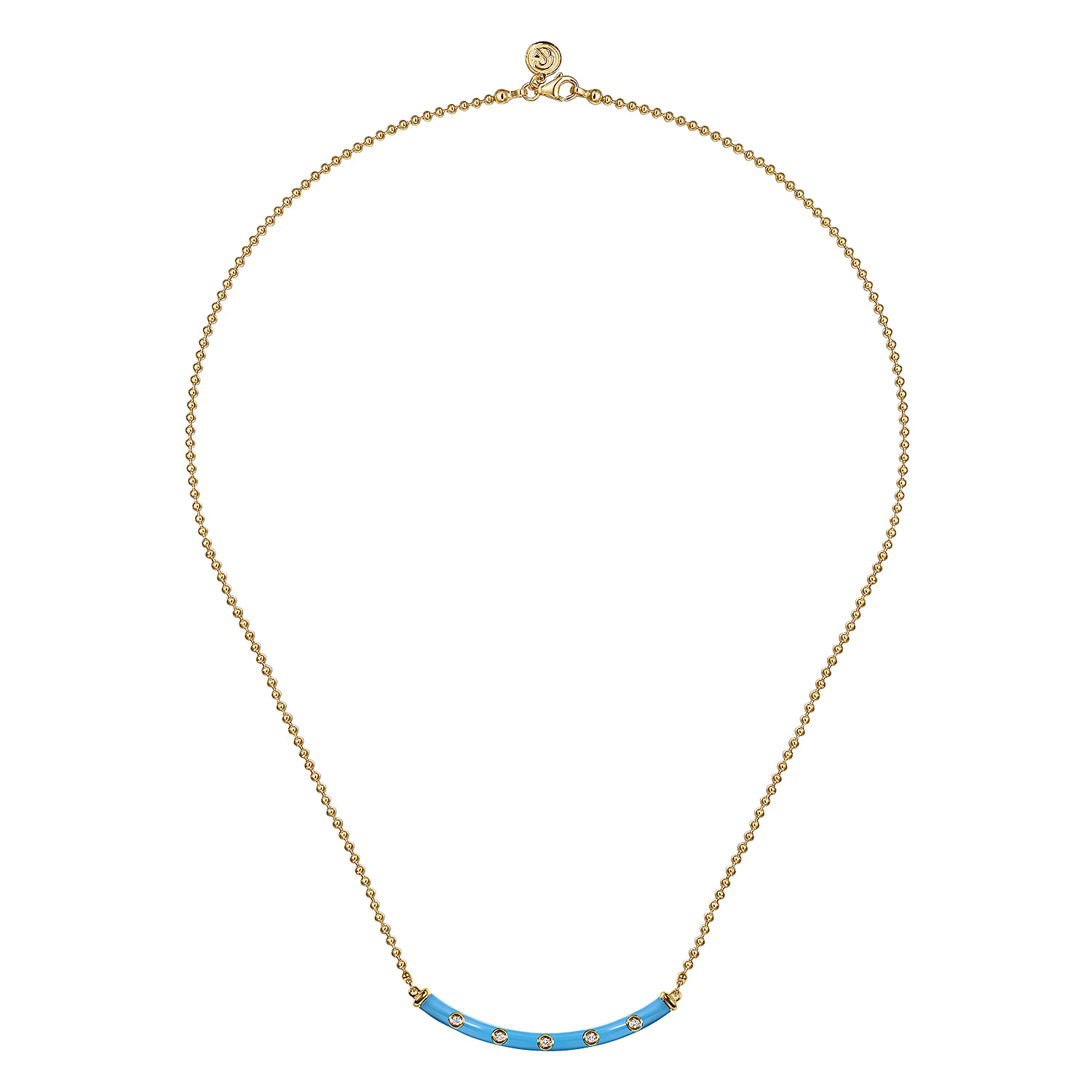 Enamel - 14K Yellow Gold Diamond Bar Necklace with Dusk Blue Enamel - 0.09 ct - Shot 2
