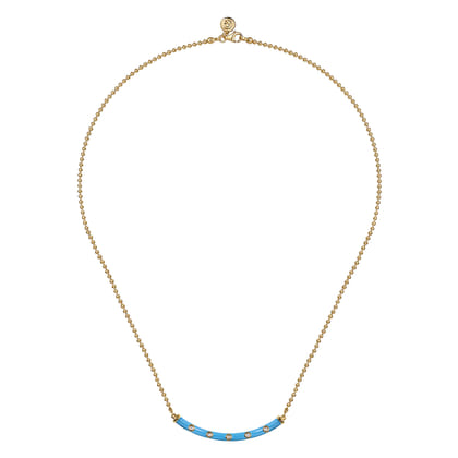 Enamel - 14K Yellow Gold Diamond Bar Necklace with Dusk Blue Enamel