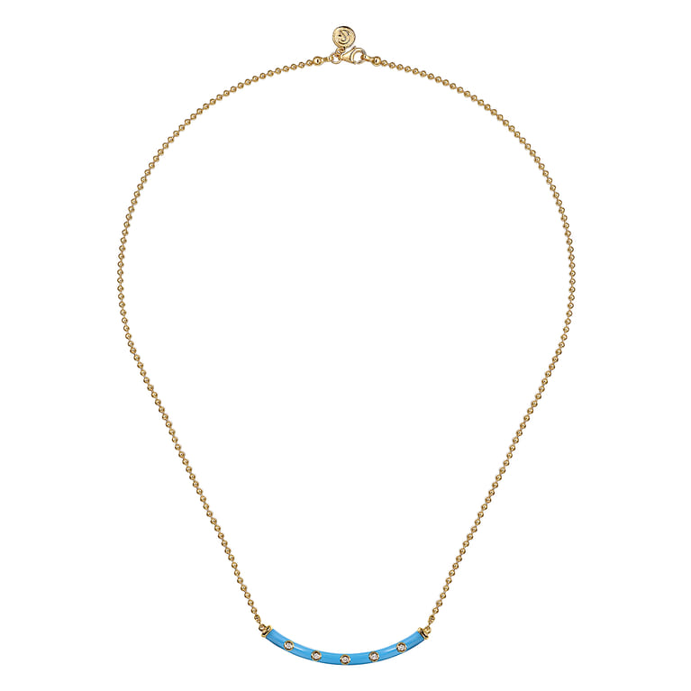 Enamel - 14K Yellow Gold Diamond Bar Necklace with Dusk Blue Enamel - 0.09 ct - Shot 2