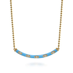 Enamel - 14K Yellow Gold Diamond Bar Necklace with Dusk Blue Enamel