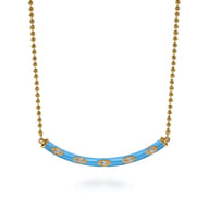 Enamel - 14K Yellow Gold Diamond Bar Necklace with Dusk Blue Enamel
