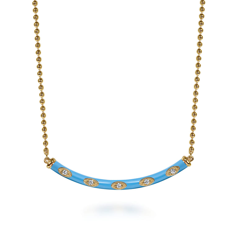 Enamel - 14K Yellow Gold Diamond Bar Necklace with Dusk Blue Enamel - 0.09 ct - Shot 1