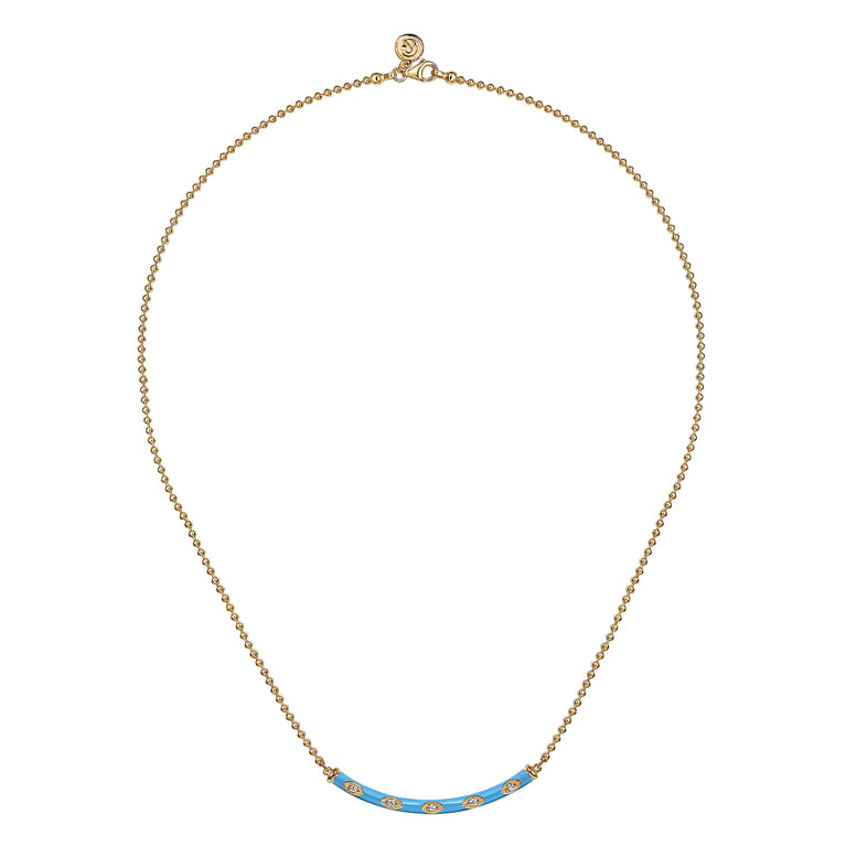 Enamel - 14K Yellow Gold Diamond Bar Necklace with Dusk Blue Enamel - 0.09 ct - Shot 2