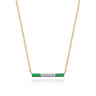 Enamel - 14K Yellow Gold Diamond Bar Necklace with Emerald Green Enamel - 0.06 ct