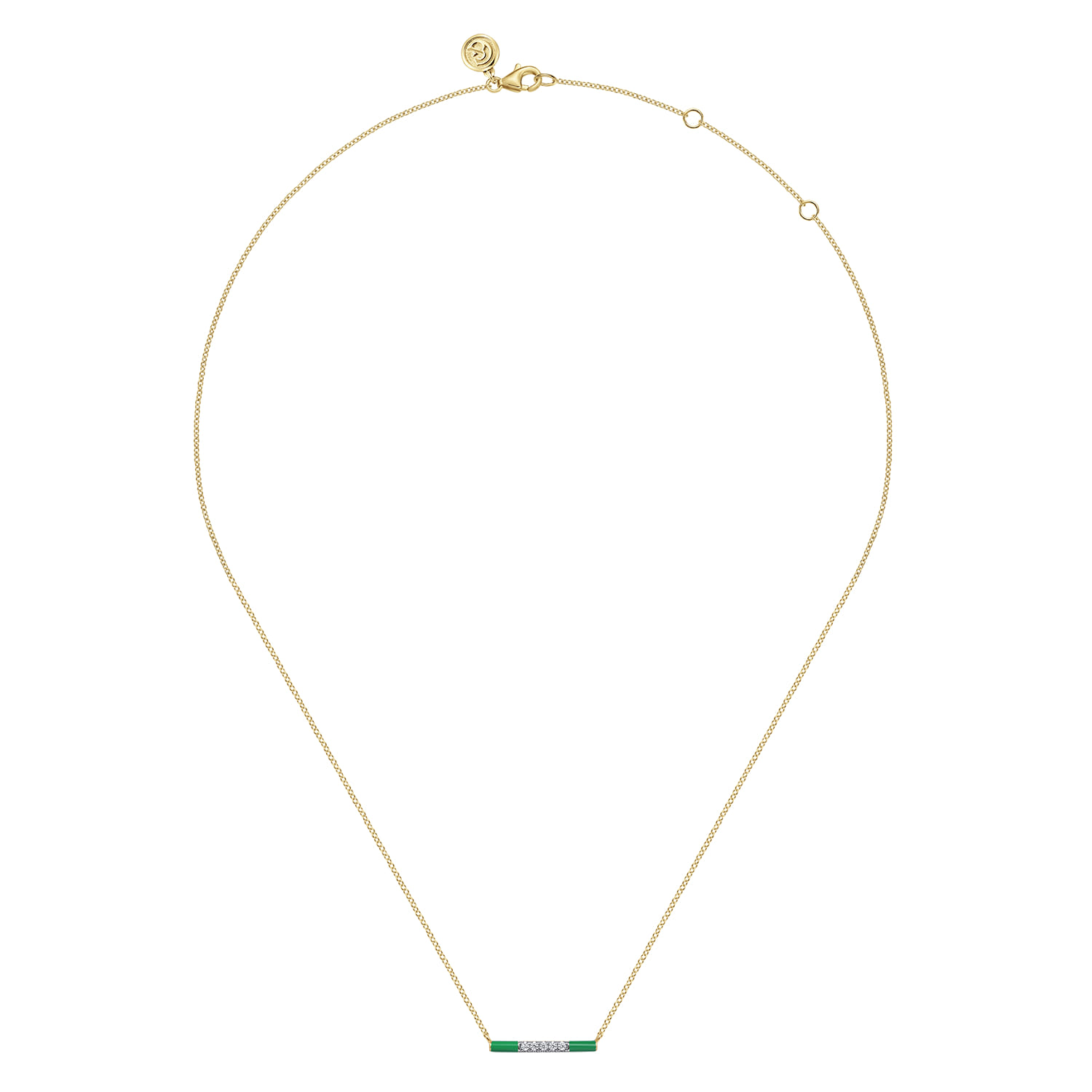 Enamel - 14K Yellow Gold Diamond Bar Necklace with Emerald Green Enamel - 0.06 ct - Shot 2