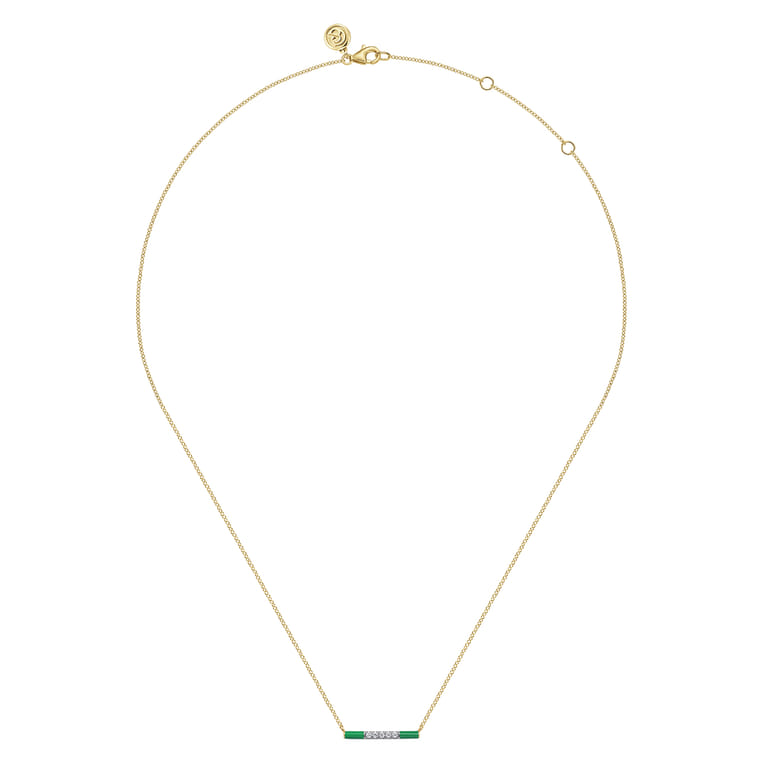 Enamel - 14K Yellow Gold Diamond Bar Necklace with Emerald Green Enamel - 0.06 ct - Shot 2
