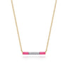 Enamel - 14K Yellow Gold Diamond Bar Necklace with Fuchsia Enamel - 0.06 ct