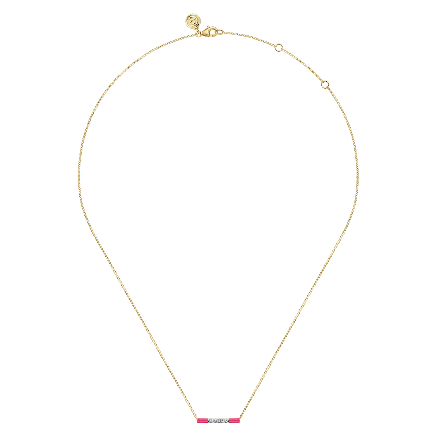 Enamel - 14K Yellow Gold Diamond Bar Necklace with Fuchsia Enamel - 0.06 ct - Shot 2