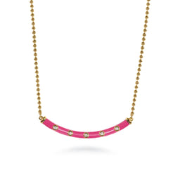 Enamel - 14K Yellow Gold Diamond Bar Necklace with Fuchsia Enamel