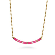 Enamel - 14K Yellow Gold Diamond Bar Necklace with Fuchsia Enamel