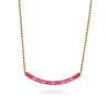 Enamel - 14K Yellow Gold Diamond Bar Necklace with Fuchsia Enamel - 0.09 ct