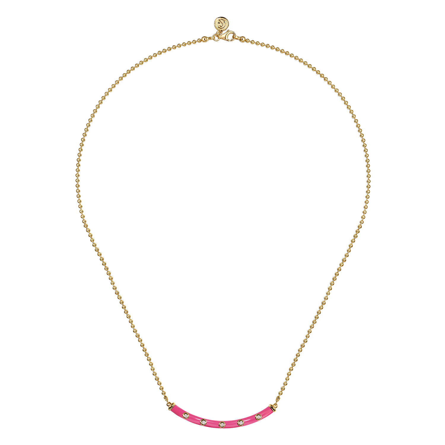 Enamel - 14K Yellow Gold Diamond Bar Necklace with Fuchsia Enamel - 0.09 ct - Shot 2