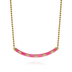Enamel - 14K Yellow Gold Diamond Bar Necklace with Fuchsia Enamel