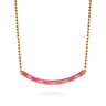 Enamel - 14K Yellow Gold Diamond Bar Necklace with Fuchsia Enamel - 0.09 ct