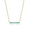 Enamel - 14K Yellow Gold Diamond Bar Necklace with Mint Green Enamel - 0.06 ct