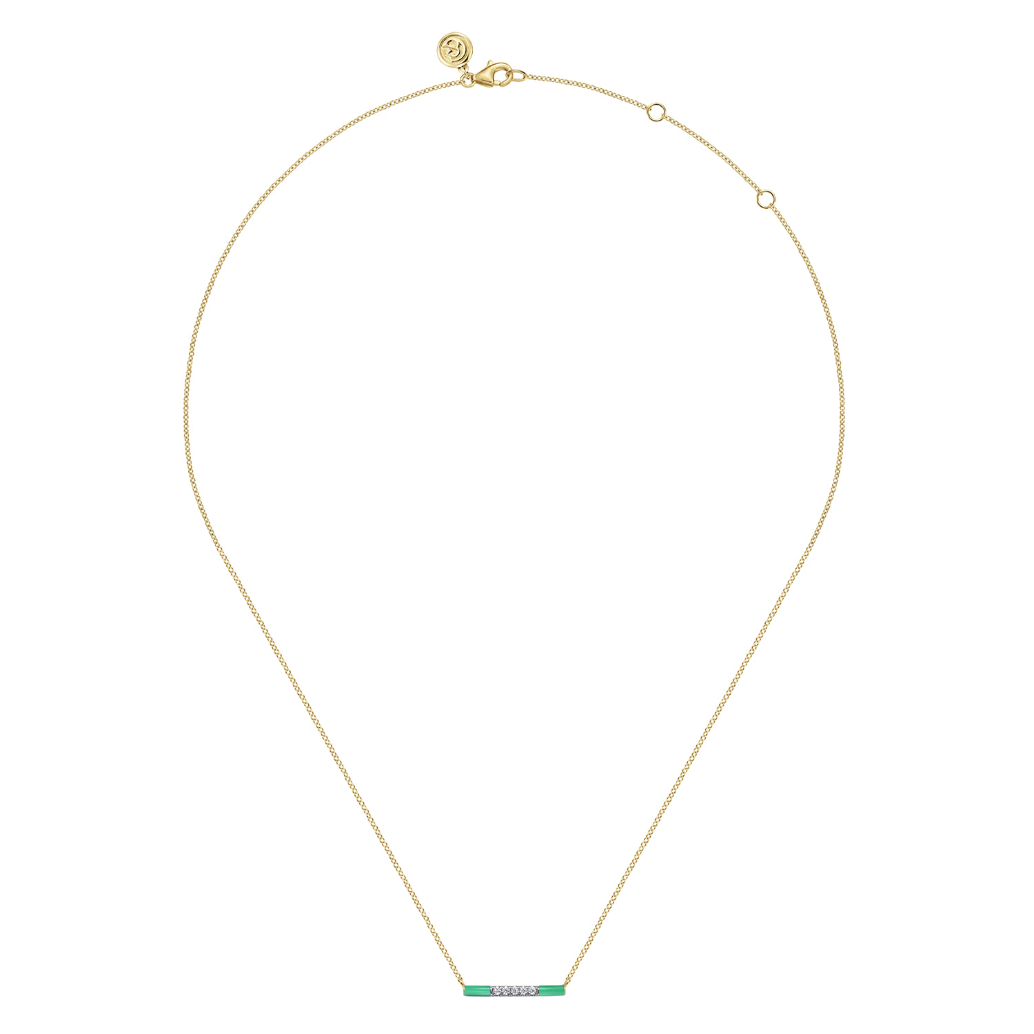 Enamel - 14K Yellow Gold Diamond Bar Necklace with Mint Green Enamel - 0.06 ct - Shot 2