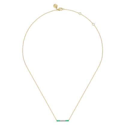 Enamel - 14K Yellow Gold Diamond Bar Necklace with Mint Green Enamel