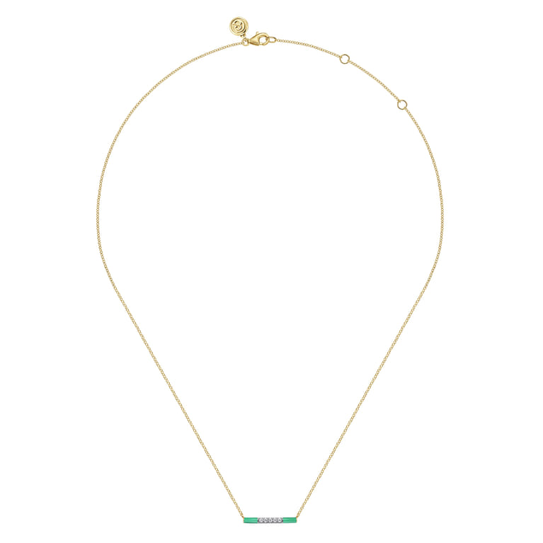 Enamel - 14K Yellow Gold Diamond Bar Necklace with Mint Green Enamel - 0.06 ct - Shot 2