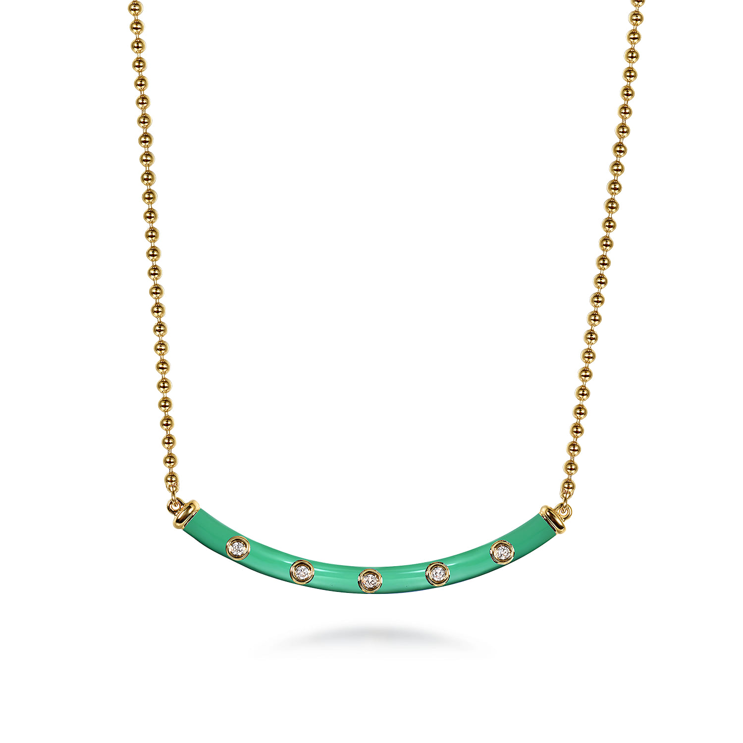 Enamel - 14K Yellow Gold Diamond Bar Necklace with Mint Green Enamel - 0.09 ct - Shot 1