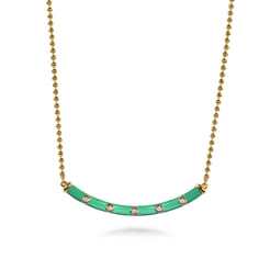 Enamel - 14K Yellow Gold Diamond Bar Necklace with Mint Green Enamel