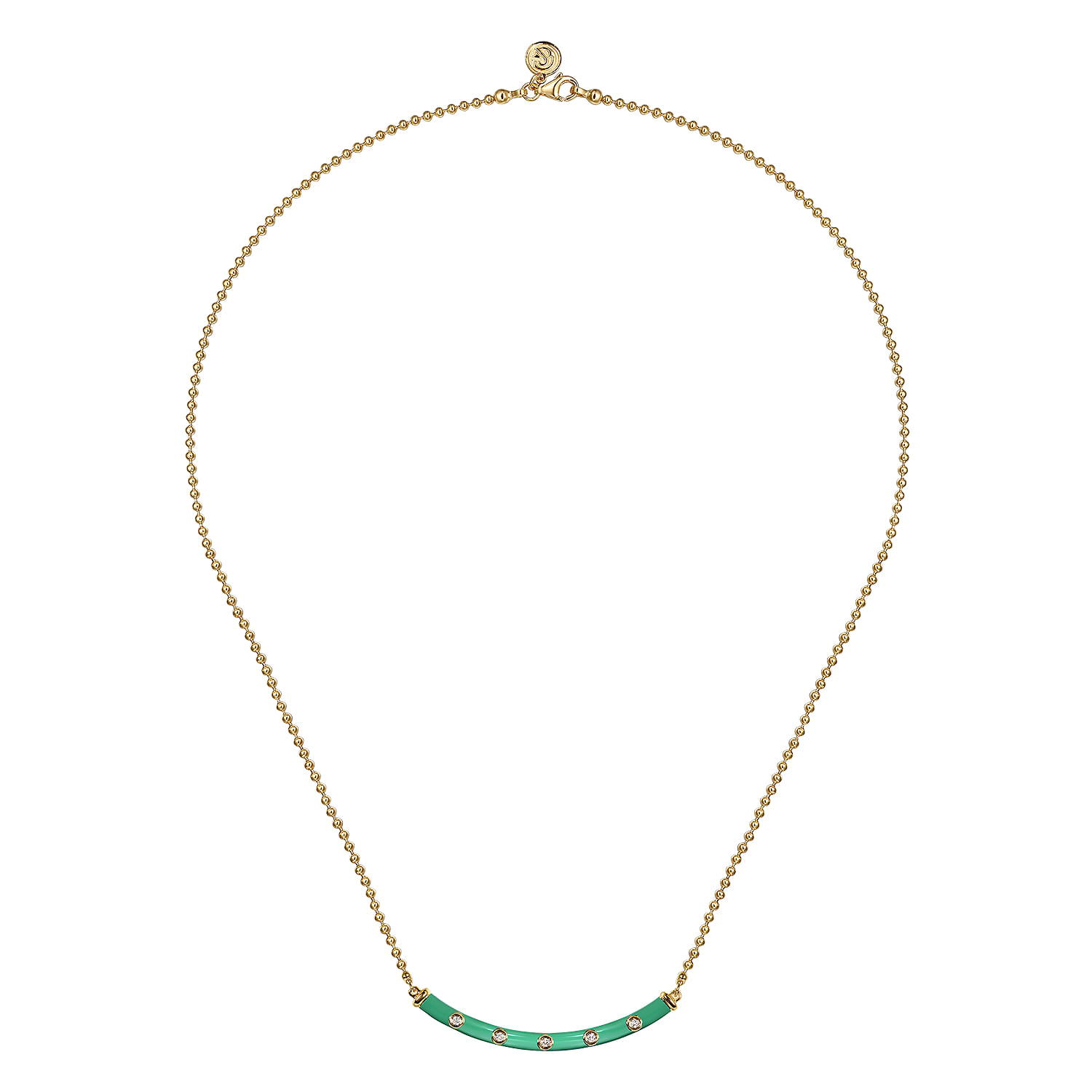 Enamel - 14K Yellow Gold Diamond Bar Necklace with Mint Green Enamel - 0.09 ct - Shot 2