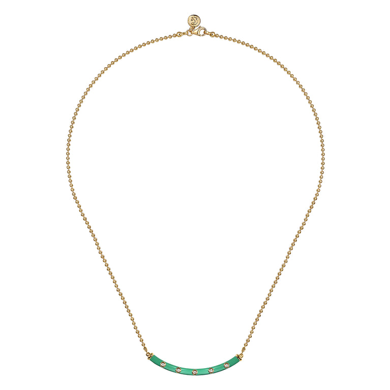 Enamel - 14K Yellow Gold Diamond Bar Necklace with Mint Green Enamel - 0.09 ct - Shot 2