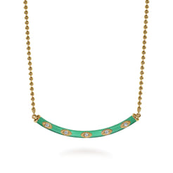 Enamel - 14K Yellow Gold Diamond Bar Necklace with Mint Green Enamel