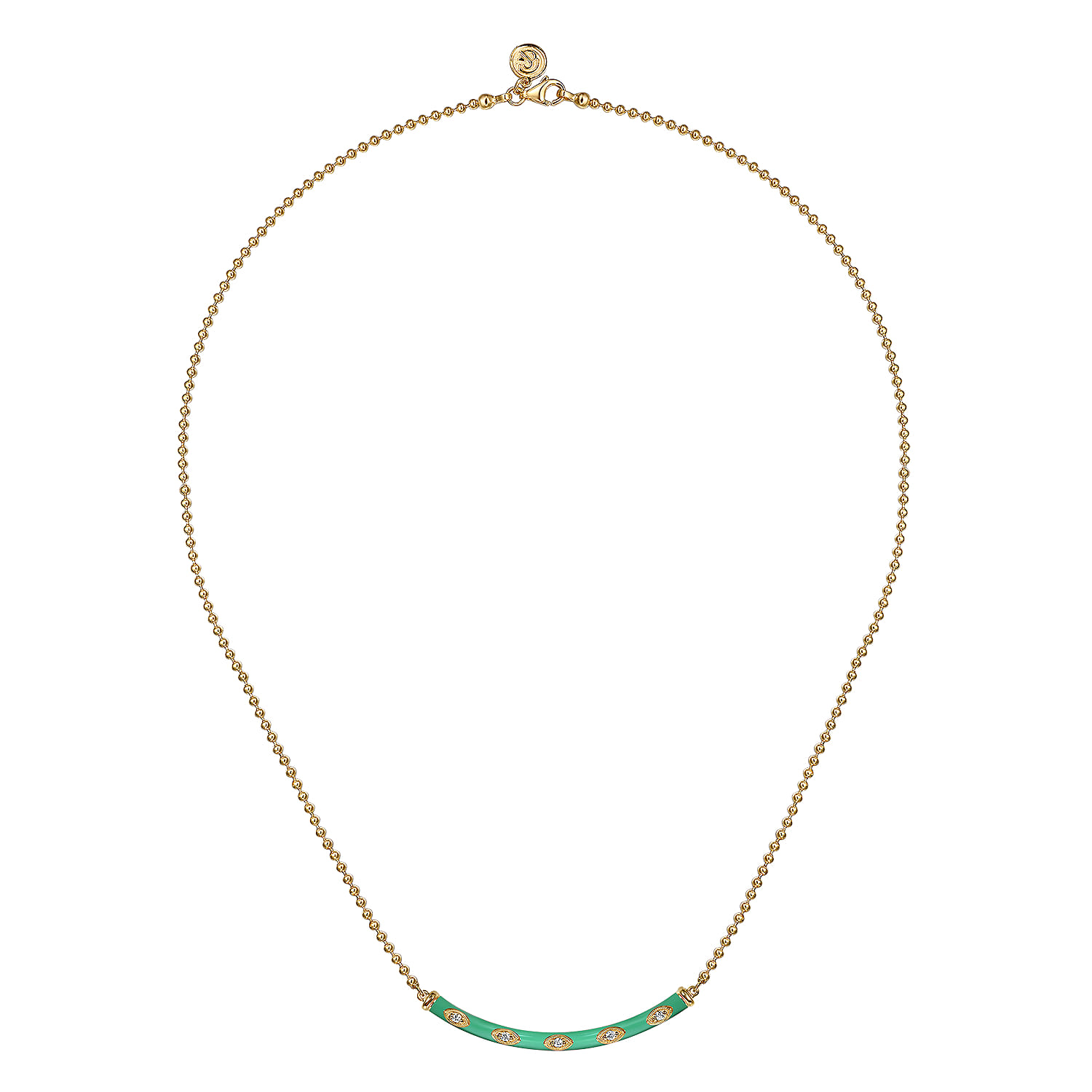 Enamel - 14K Yellow Gold Diamond Bar Necklace with Mint Green Enamel - 0.09 ct - Shot 2