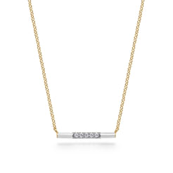 Enamel - 14K Yellow Gold Diamond Bar Necklace with White Enamel