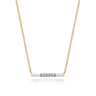 Enamel - 14K Yellow Gold Diamond Bar Necklace with White Enamel