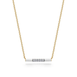 Enamel - 14K Yellow Gold Diamond Bar Necklace with White Enamel