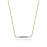 Enamel - 14K Yellow Gold Diamond Bar Necklace with White Enamel - 0.06 ct