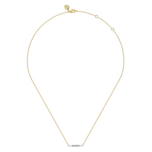 Enamel - 14K Yellow Gold Diamond Bar Necklace with White Enamel