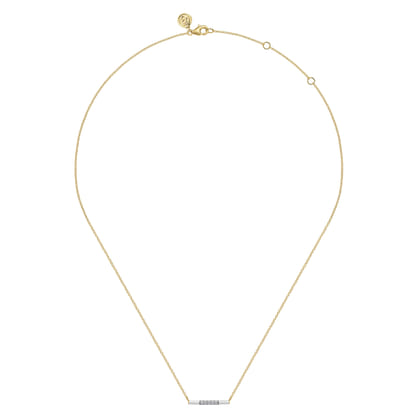 Enamel - 14K Yellow Gold Diamond Bar Necklace with White Enamel