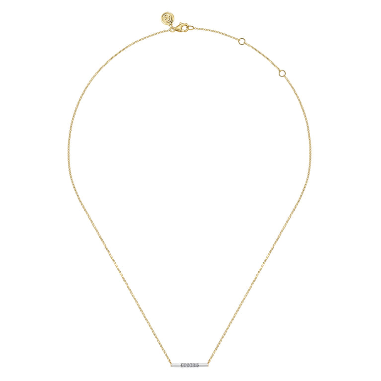 Enamel - 14K Yellow Gold Diamond Bar Necklace with White Enamel - 0.06 ct - Shot 2