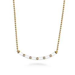 Enamel - 14K Yellow Gold Diamond Bar Necklace with White Enamel
