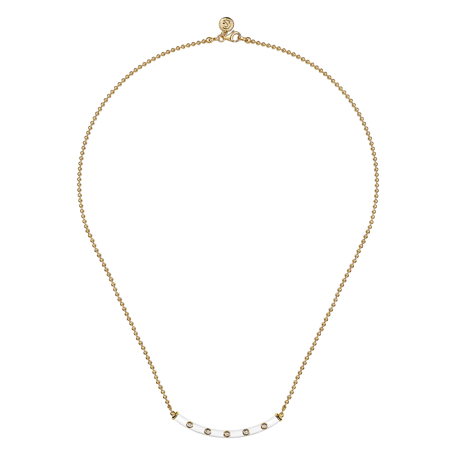 Enamel - 14K Yellow Gold Diamond Bar Necklace with White Enamel - 0.09 ct - Shot 2