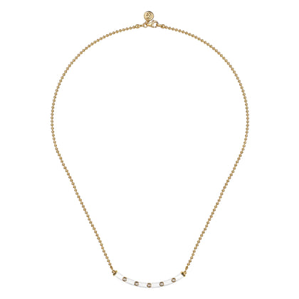 Enamel - 14K Yellow Gold Diamond Bar Necklace with White Enamel