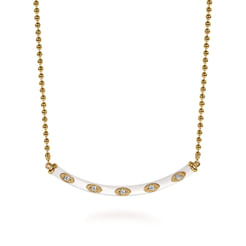 Enamel - 14K Yellow Gold Diamond Bar Necklace with White Enamel