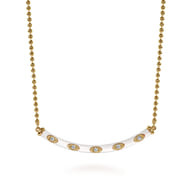 Enamel - 14K Yellow Gold Diamond Bar Necklace with White Enamel