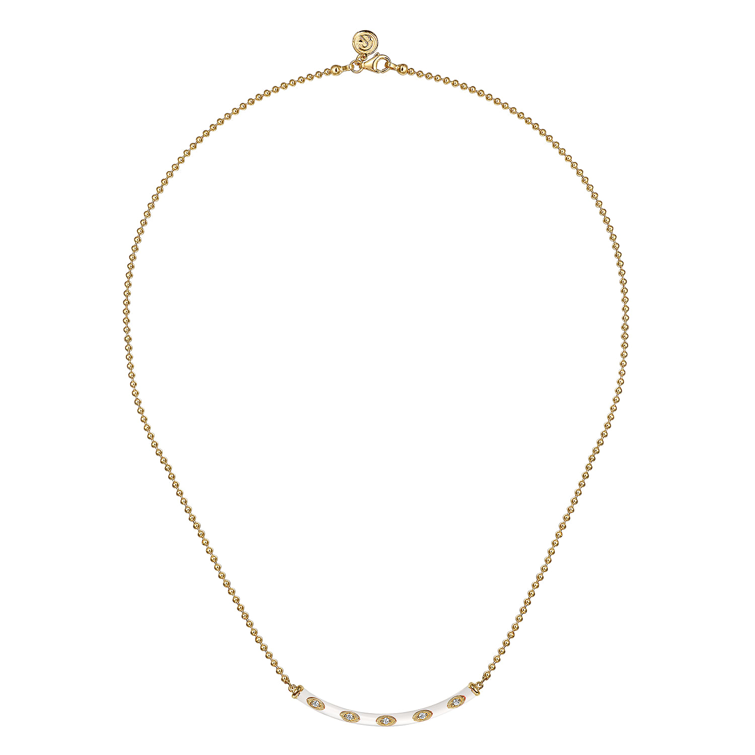 Enamel - 14K Yellow Gold Diamond Bar Necklace with White Enamel - 0.09 ct - Shot 2