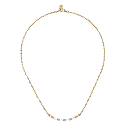 Enamel - 14K Yellow Gold Diamond Bar Necklace with White Enamel