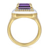 Enamel - 14K Yellow Gold Diamond Halo and Amethyst Cocktail Ring with White Enamel - 0.19 ct