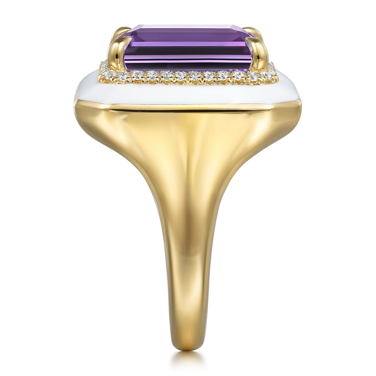 Enamel - 14K Yellow Gold Diamond Halo and Amethyst Cocktail Ring with White Enamel - 0.19 ct - Shot 4
