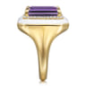 Enamel - 14K Yellow Gold Diamond Halo and Amethyst Cocktail Ring with White Enamel - 0.19 ct
